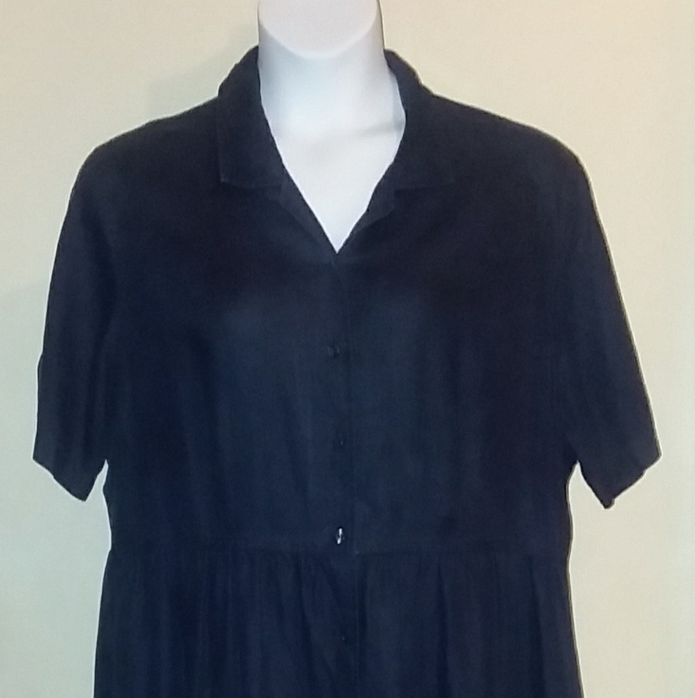 Eddie Bauer 100% Navy Linen Dress Sz 2X